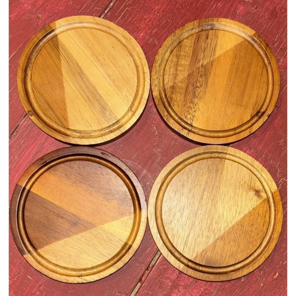 4 Pk Acacia Wood Coasters Set